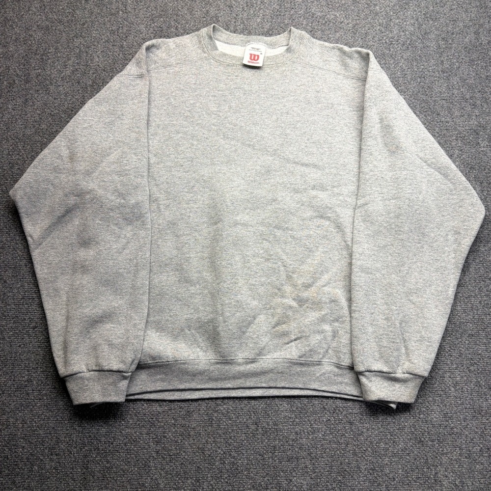 Vintage Wilson Sweatshirt Mens XL Gray Crewneck Fleece Pullover Blank 90s Sport